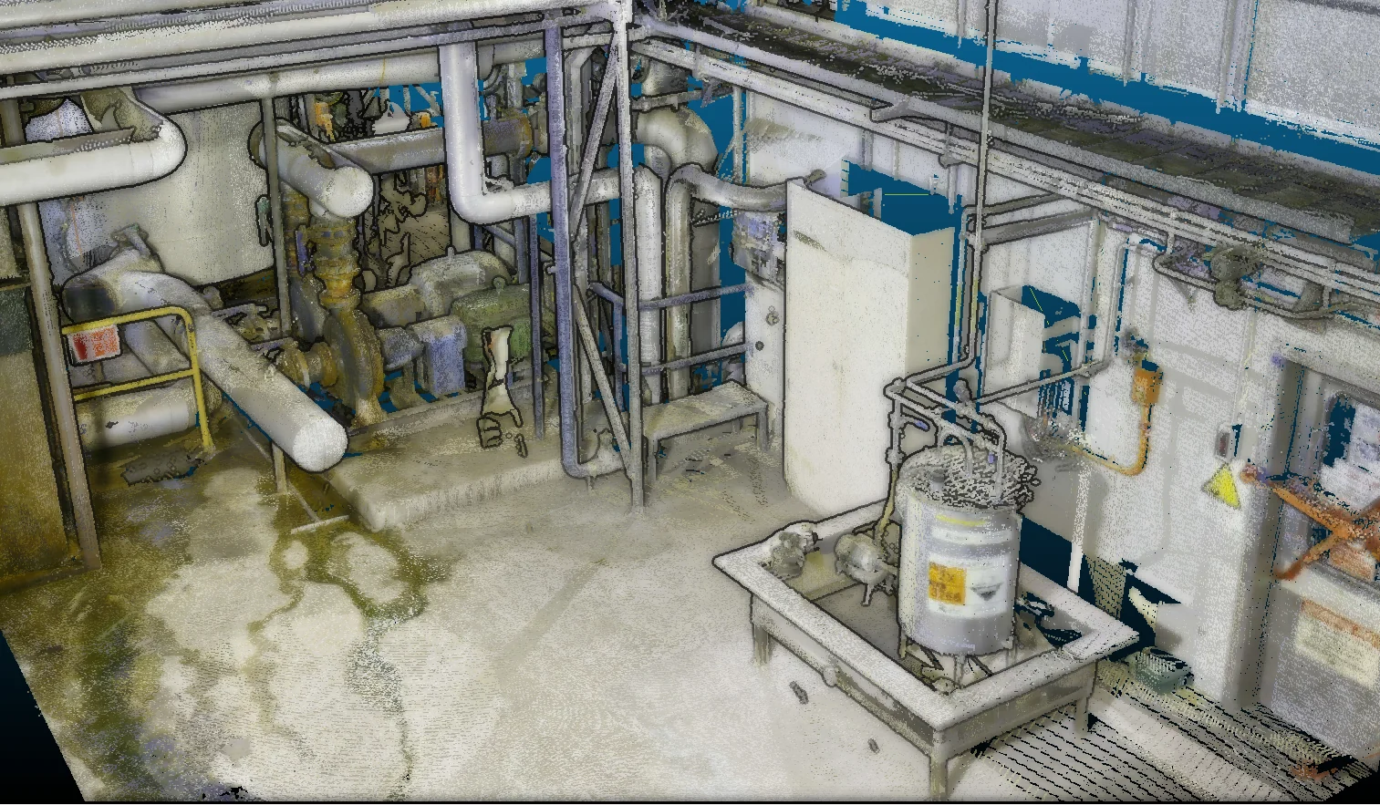 Point-cloud capture of an existing plantroom with pipework, equipment and services